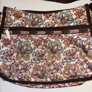 LESPORT SAC BROWN HOBO BAG WITH MULTICOLORED FLORAL DESIGN W/MATCHING MINI BAG